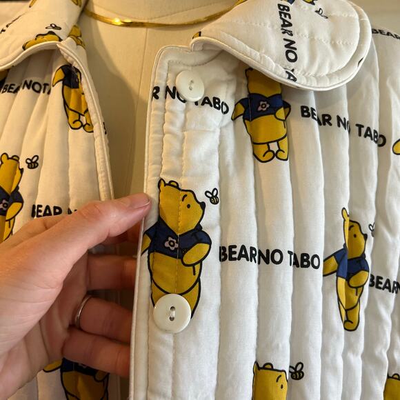 Vintage Fair Lady Quilted White Winnie The Pooh Button Trench Coat Size Small - Picture 8 of 15